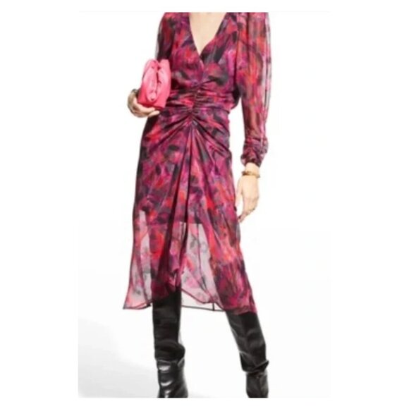 IRO Pascalina Textured Ruched Dress Size 38 US 8 Silk Blend Pink - Picture 1 of 13